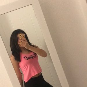 Juniors Bright Pink Cropped Tank Top